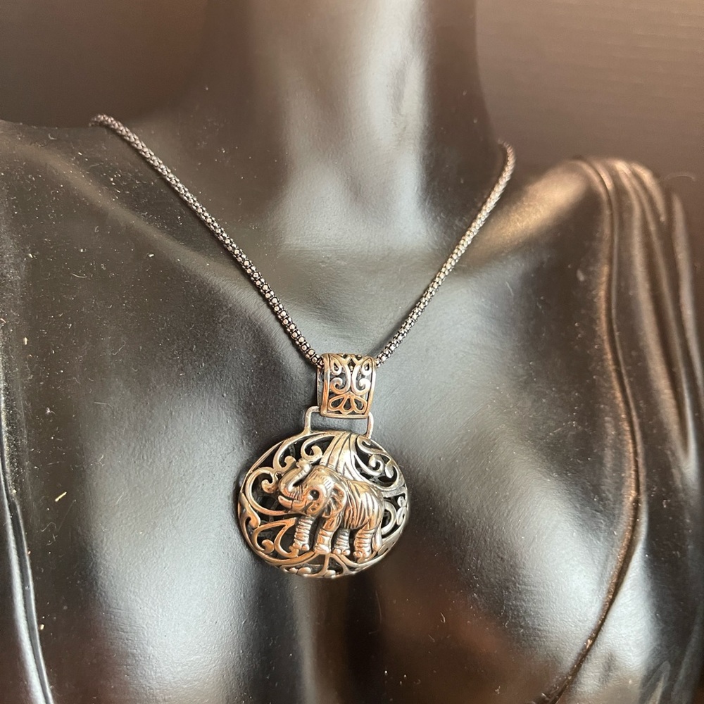 Sterling silver elephant rope chain 20 inch chain 1.5 inch pendant